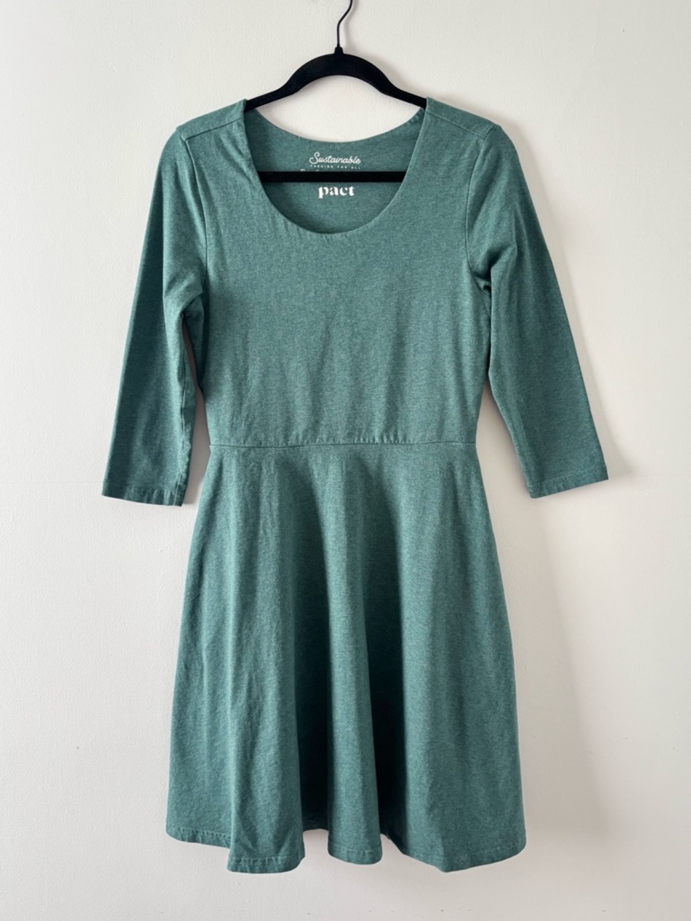 Pact Fit and Flare Mini Dress Pockets Swing A-Line 3/4 Sleeves Stretch Knit